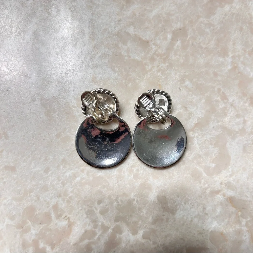 Vintage Monet Silver Hammered Disc Clip-On Earrings